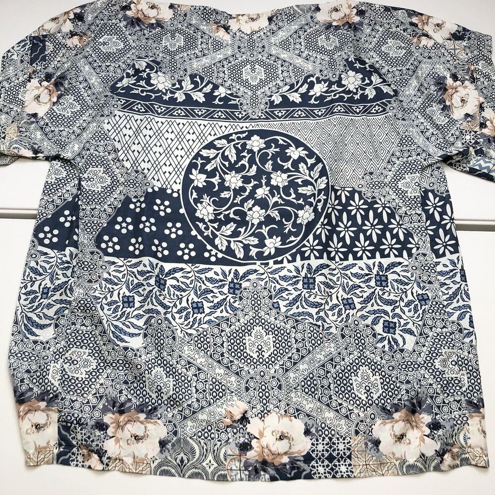 Johnny Was Laite Kimono Silk Top Blue Floral Oversized Small